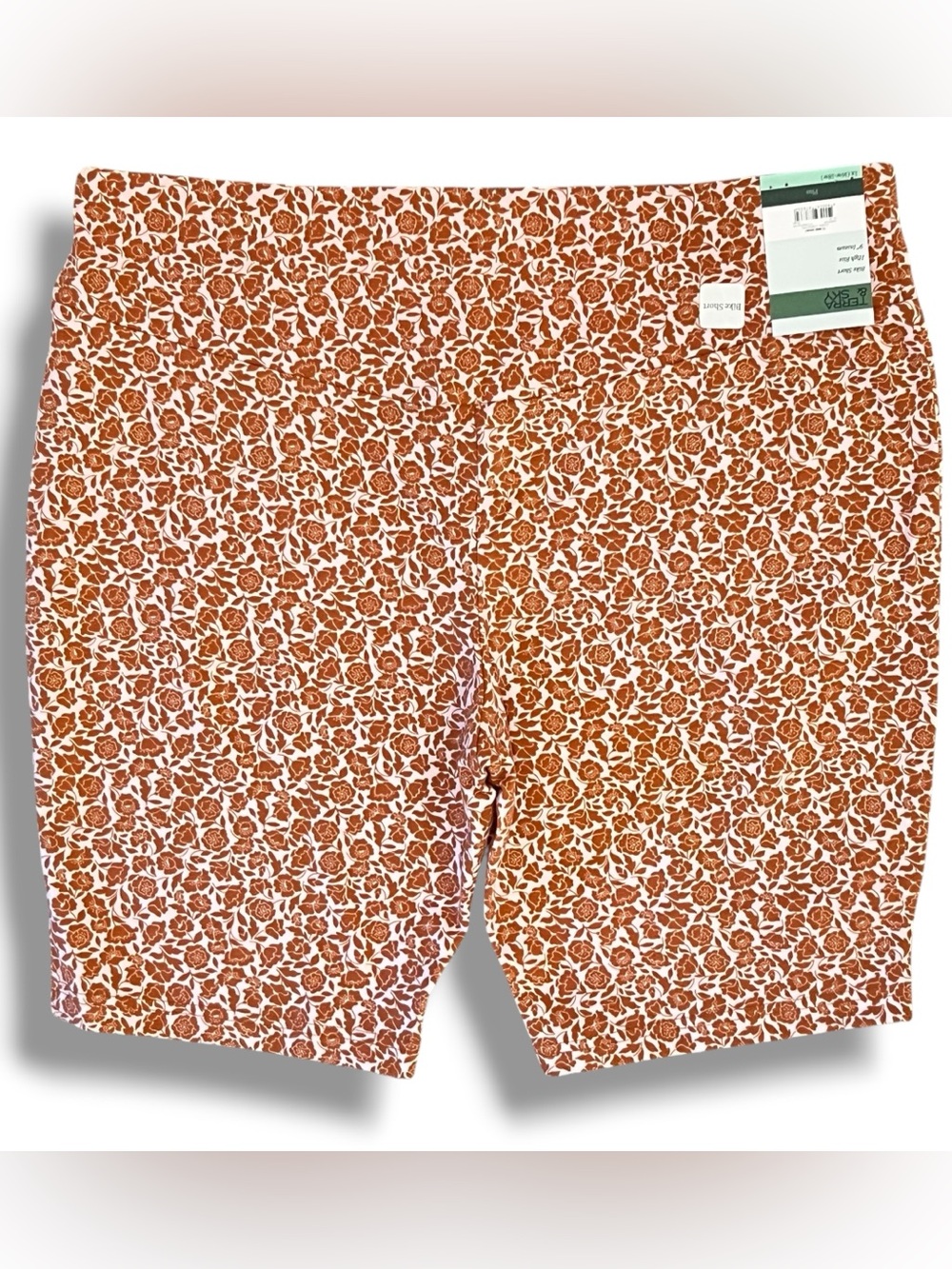 NEW! Terra & Sky High Rise Fitted Floral Knit Shorts Legging Sz 1X Salmon Rust